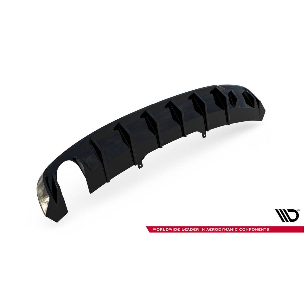 Maxton Design vložka zadního nárazníku pro Audi A4 B9, černý lesklý plast ABS, S-Line Sedan / S-line Avant, verze s jednoduchou koncovkou na jedné straně