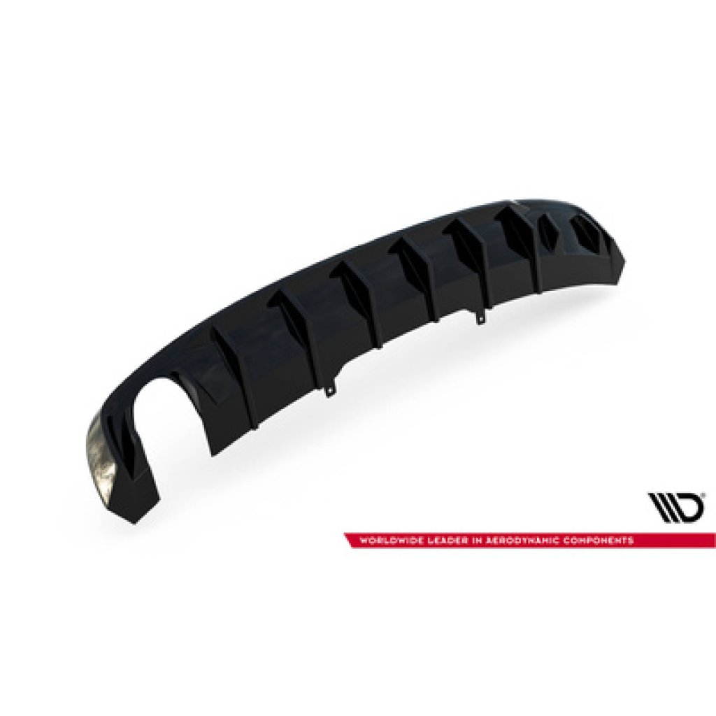 Maxton Design vložka zadního nárazníku pro Audi A4 B9, černý lesklý plast ABS, S-Line Sedan / S-line Avant, verze s jednoduchou koncovkou na jedné straně