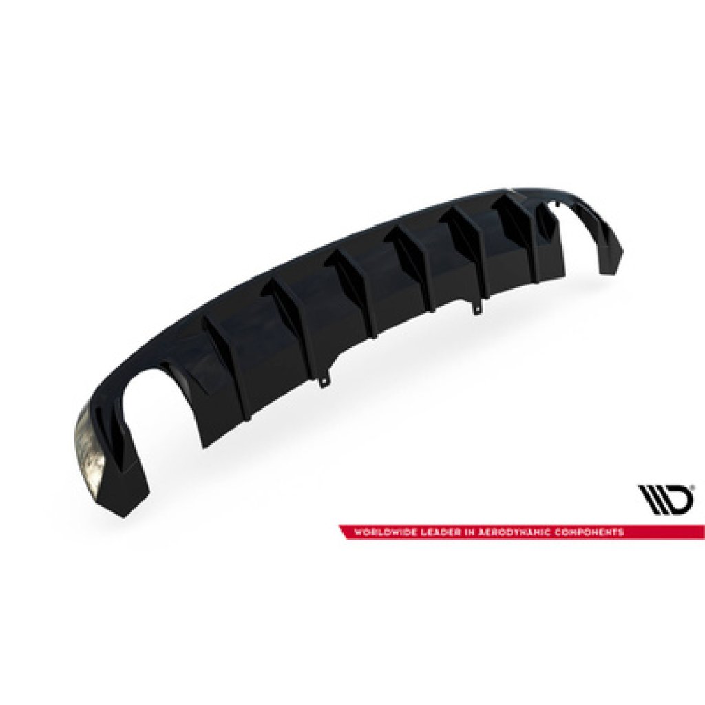 Maxton Design vložka zadního nárazníku pro Audi A4 B9, černý lesklý plast ABS, S-Line Sedan / S-Line Avant, verze s jednoduchou koncovkou na obou stranách