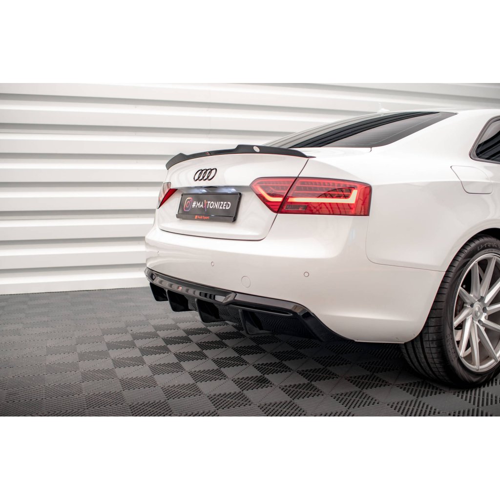 Maxton Design vložka zadního nárazníku pro Audi A5 8T FL, černý lesklý plast ABS, Coupe, s dvojitou koncovkou vlevo