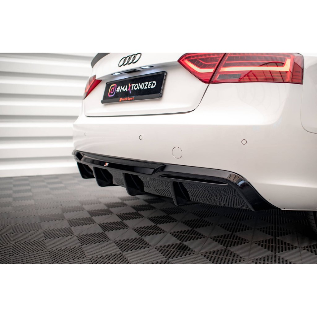 Maxton Design vložka zadního nárazníku pro Audi A5 8T FL, černý lesklý plast ABS, Coupe, s dvojitou koncovkou vlevo