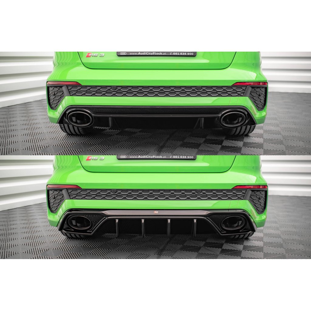 Maxton Design vložka zadního nárazníku pro Audi RS3 8Y, černý lesklý plast ABS, Sedan / Sportback