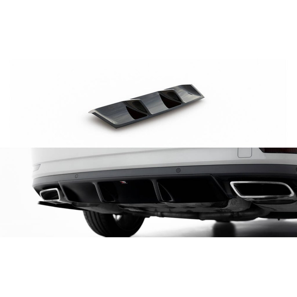 Maxton Design vložka zadního nárazníku pro Škoda Superb Mk3, Mk3 FL, černý lesklý plast ABS