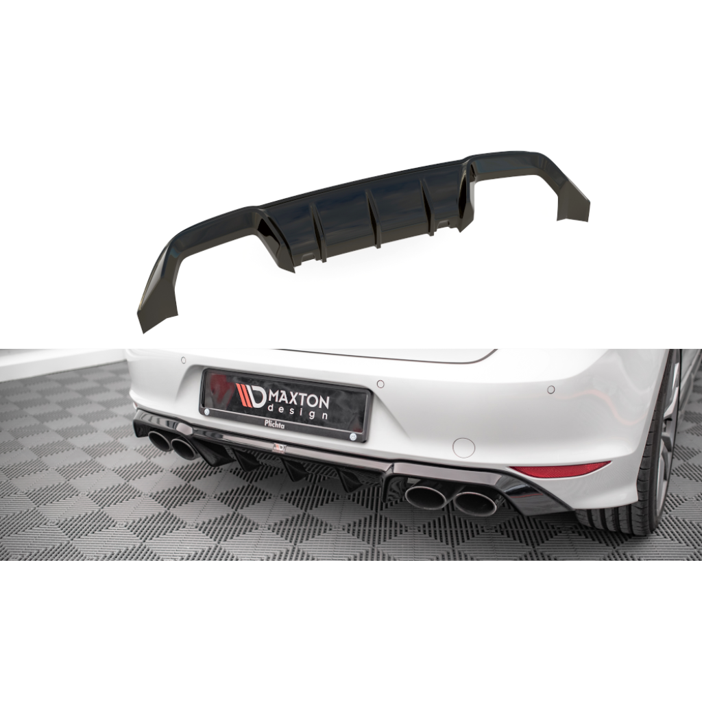 Maxton Design vložka zadního nárazníku pro Volkswagen Golf R Mk7, černý lesklý plast ABS