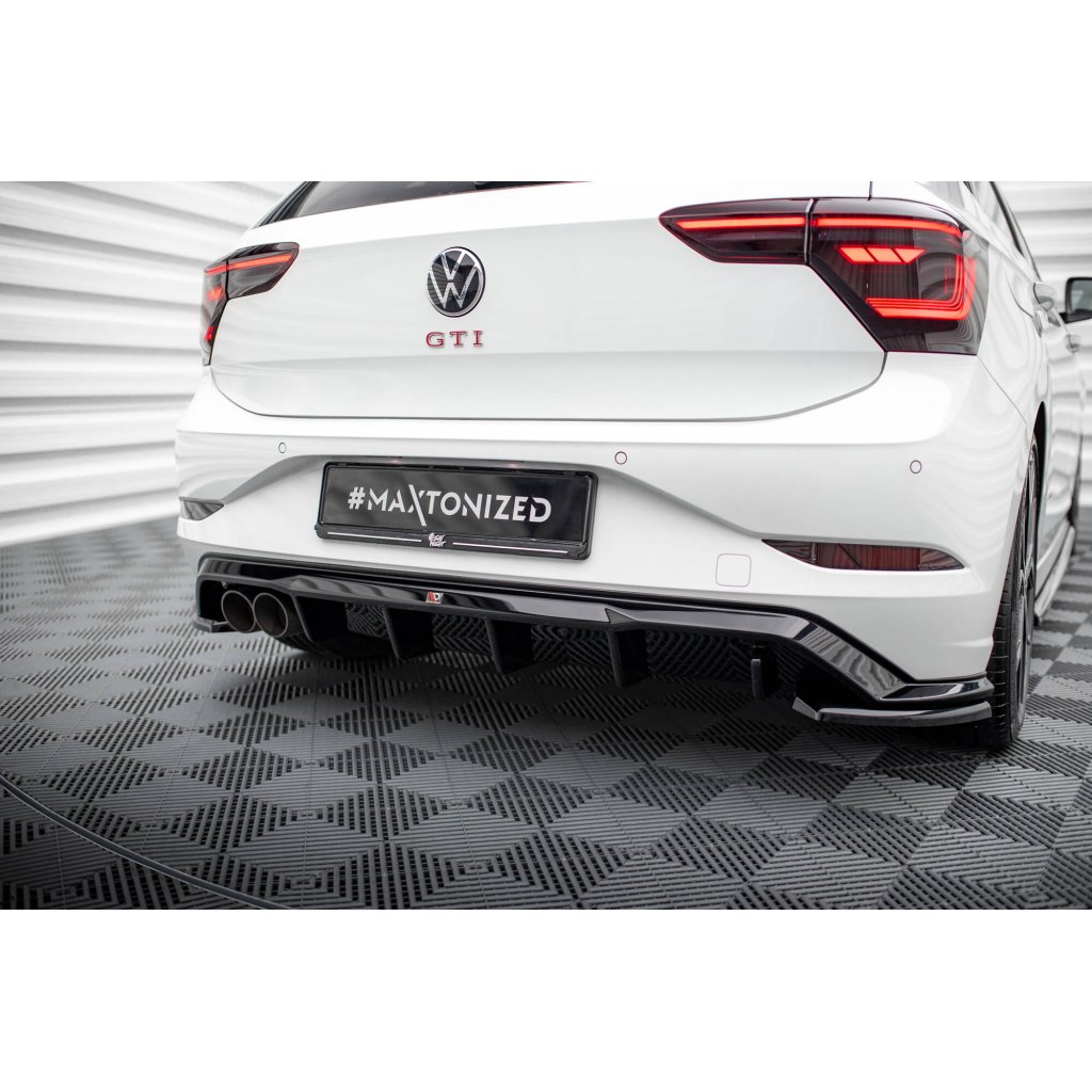 Maxton Design vložka zadního nárazníku pro Volkswagen Polo GTI Mk6 Facelift, černý lesklý plast ABS