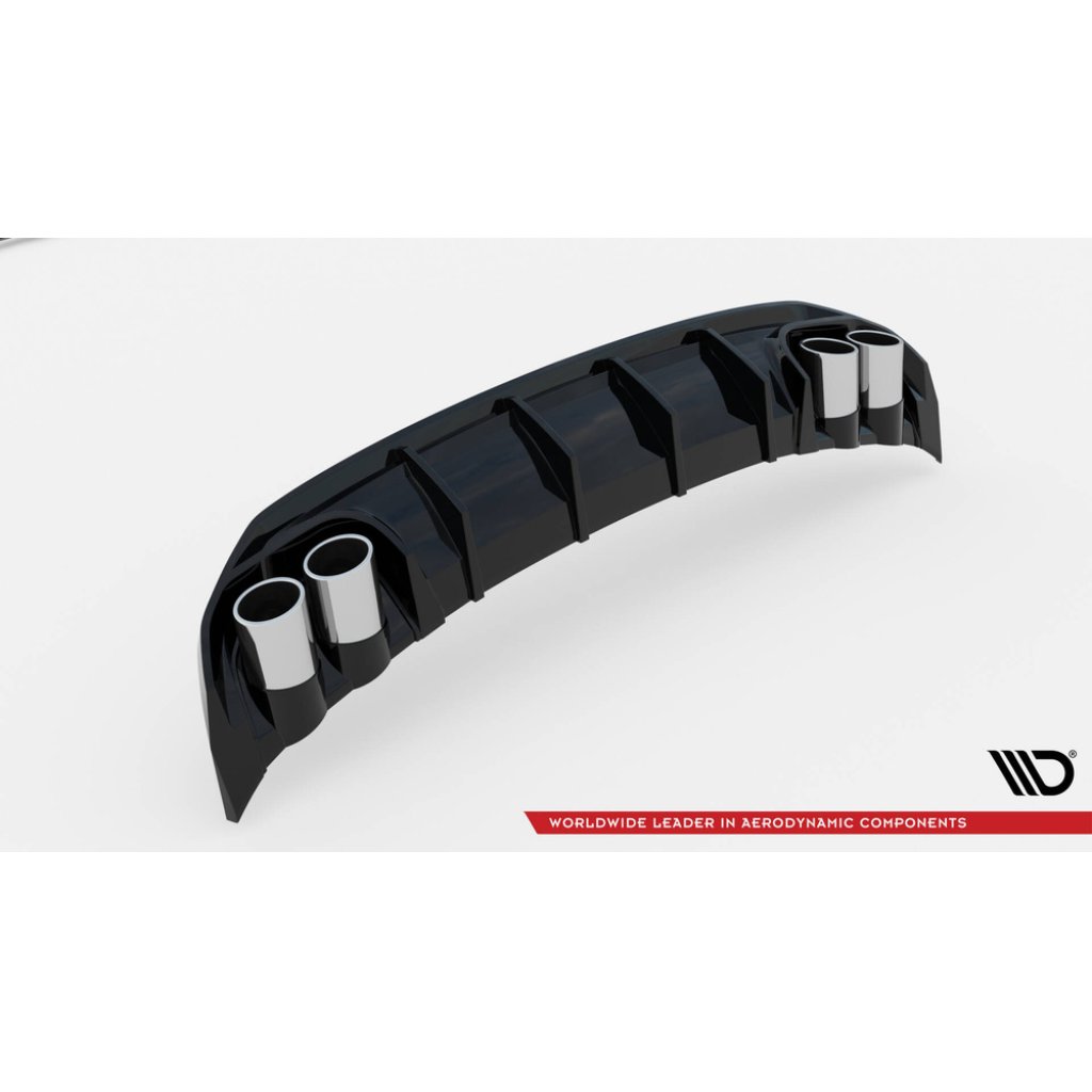 Maxton Design vložka zadního nárazníku s chromovými imitacemi koncovek výfuku pro Audi A3 8Y, černý lesklý plast ABS, S-Line Sedan