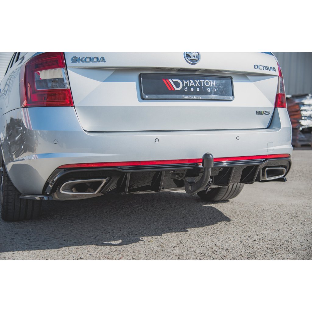 Maxton Design vložka zadního nárazníku ver.2 pro Škoda Octavia RS Mk3, černý lesklý plast ABS, pro dieselové motory