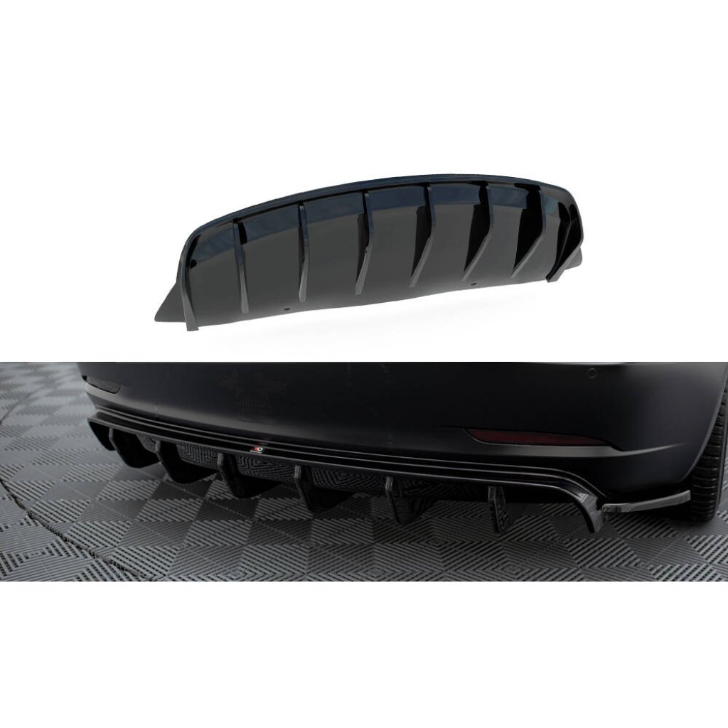 Maxton Design vložka zadního nárazníku ver.2 pro Tesla Model 3 Mk1, černý lesklý plast ABS