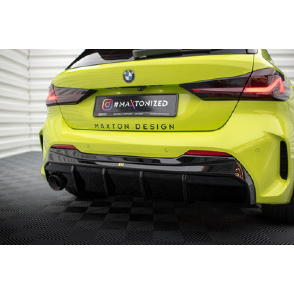 Maxton Design vložka zadního nárazníku ver.3 pro BMW řada 1 F40, černý lesklý plast ABS, M-Pack, s jednoduchou koncovkou na jedné straně