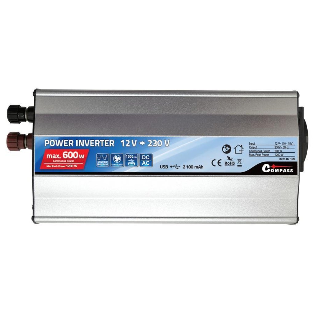 Měnič napětí 12/230V 600W + USB, 07109