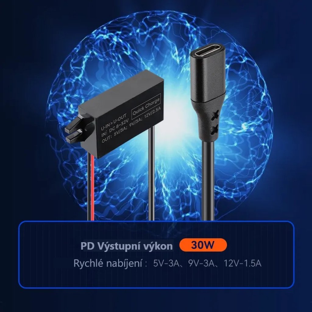 Měnič napětí 12-24/5-12V, 3A USB-C QC3.0 samice