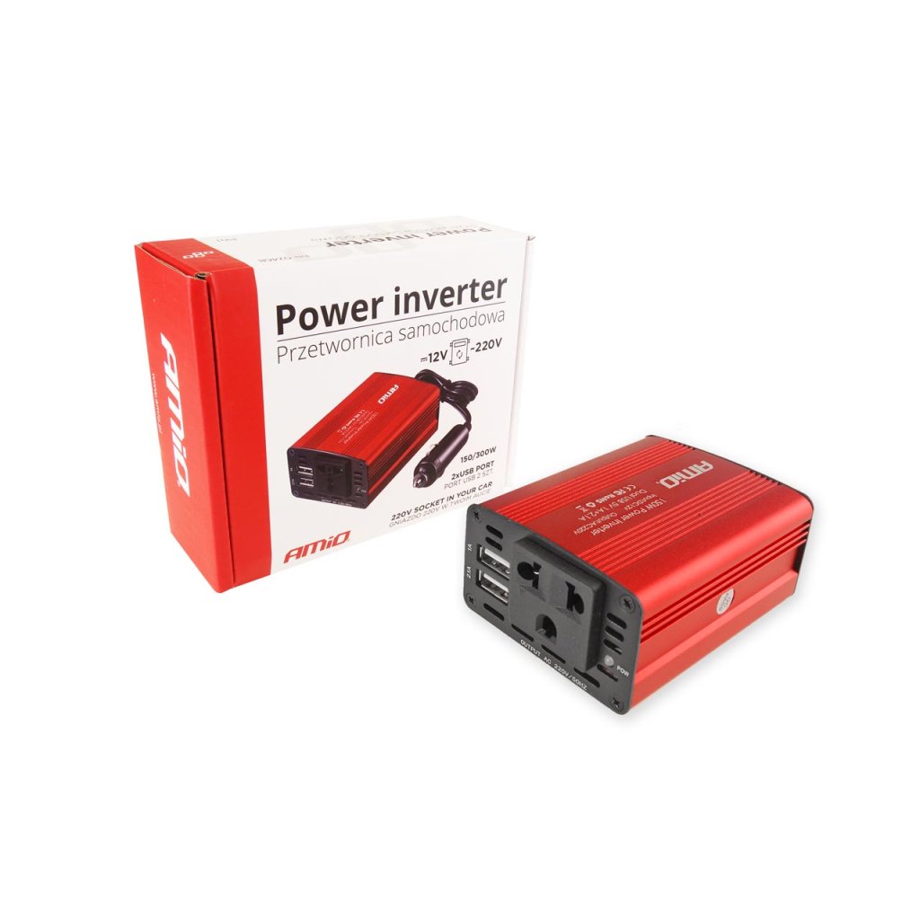 Měnič napětí AMiO 12V/230V, 150W/300W 2xUSB, 02468