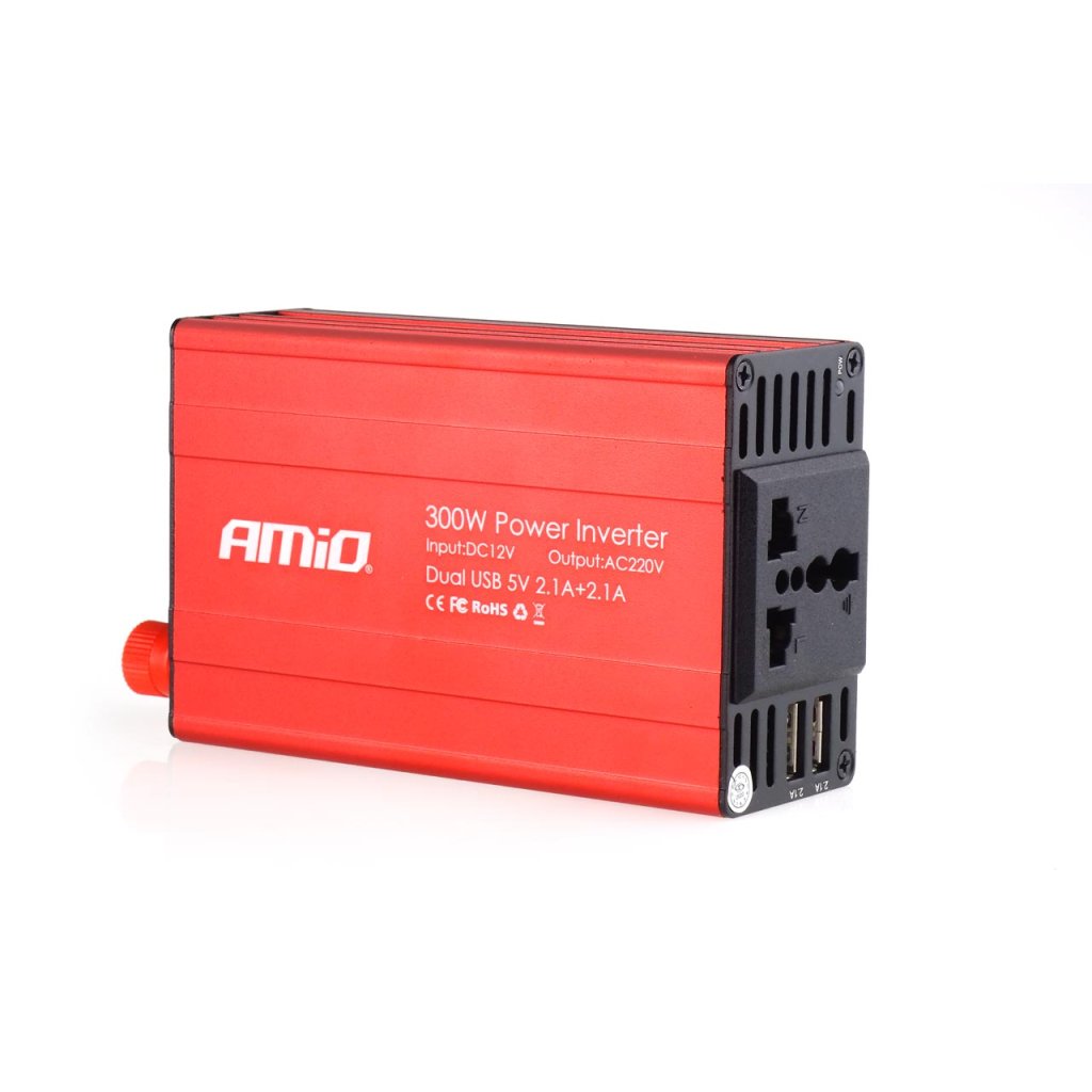 Měnič napětí AMiO 12V/230V, 300W/600W 2xUSB, 02470