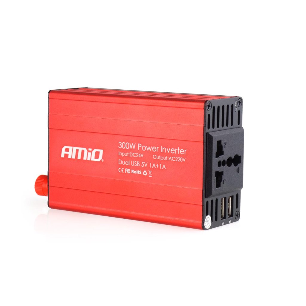 Měnič napětí AMiO 24V/230V, 300W/600W 2xUSB, 02471