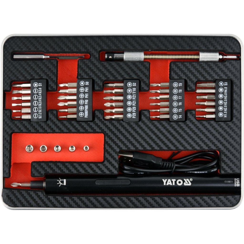 Mini AKU šroubovák s bity, 3,6 V, sada 39 ks - YT-27930