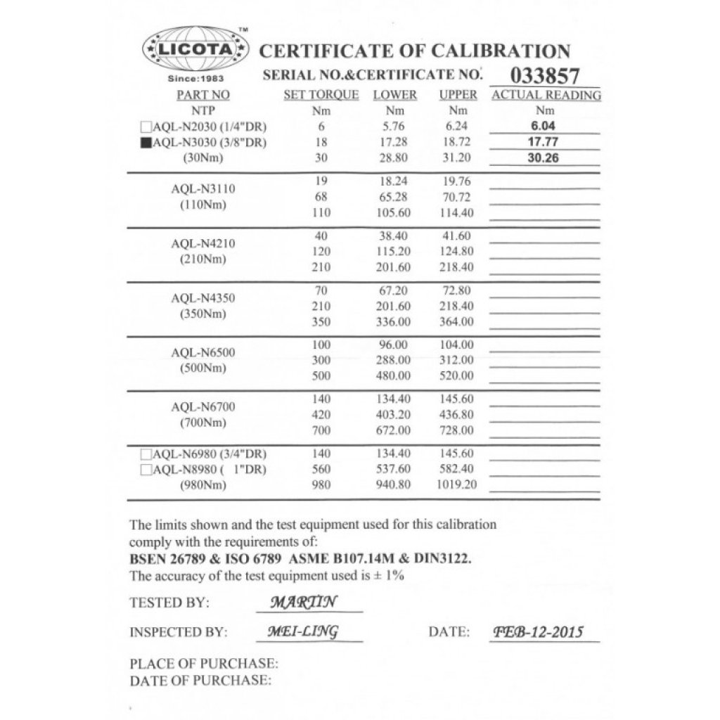 Momentový klíč - 3/8" s certifikátem, 6-30 Nm - LIN3030