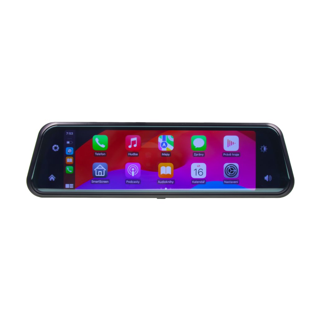 Monitor 9,66" s Apple CarPlay, Android auto, Bluetooth, Dual DVR v zrcátku pro montáž na zrcátko