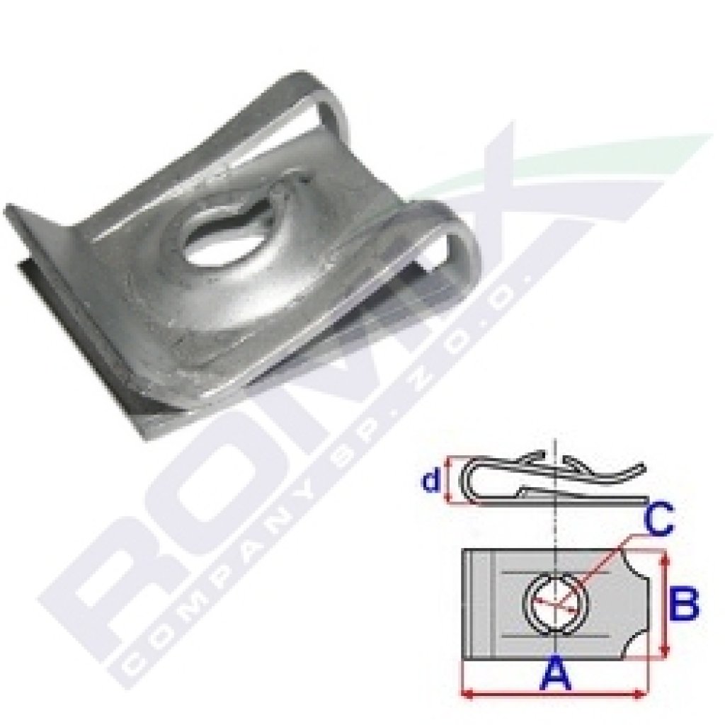 Montážní plíšek A: 19,9, B: 16, C: 5,,2 d: 5,9 mm (balení 10ks)