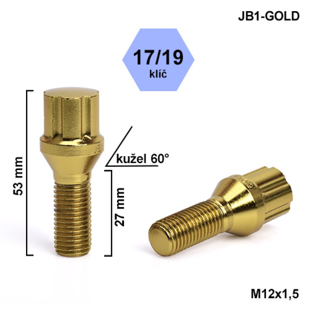 Montážní sada JB1-GOLD kolový šroub 20ks M12x1,5x27mm kužel, hlava 6SPLINE klíč 17/19