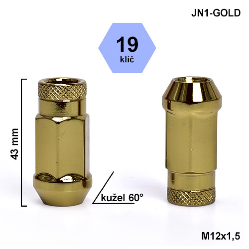 Montážní sada JN1-GOLD kolová matice 20ks M12x1,5 kužel, klíč 19, výška 43mm
