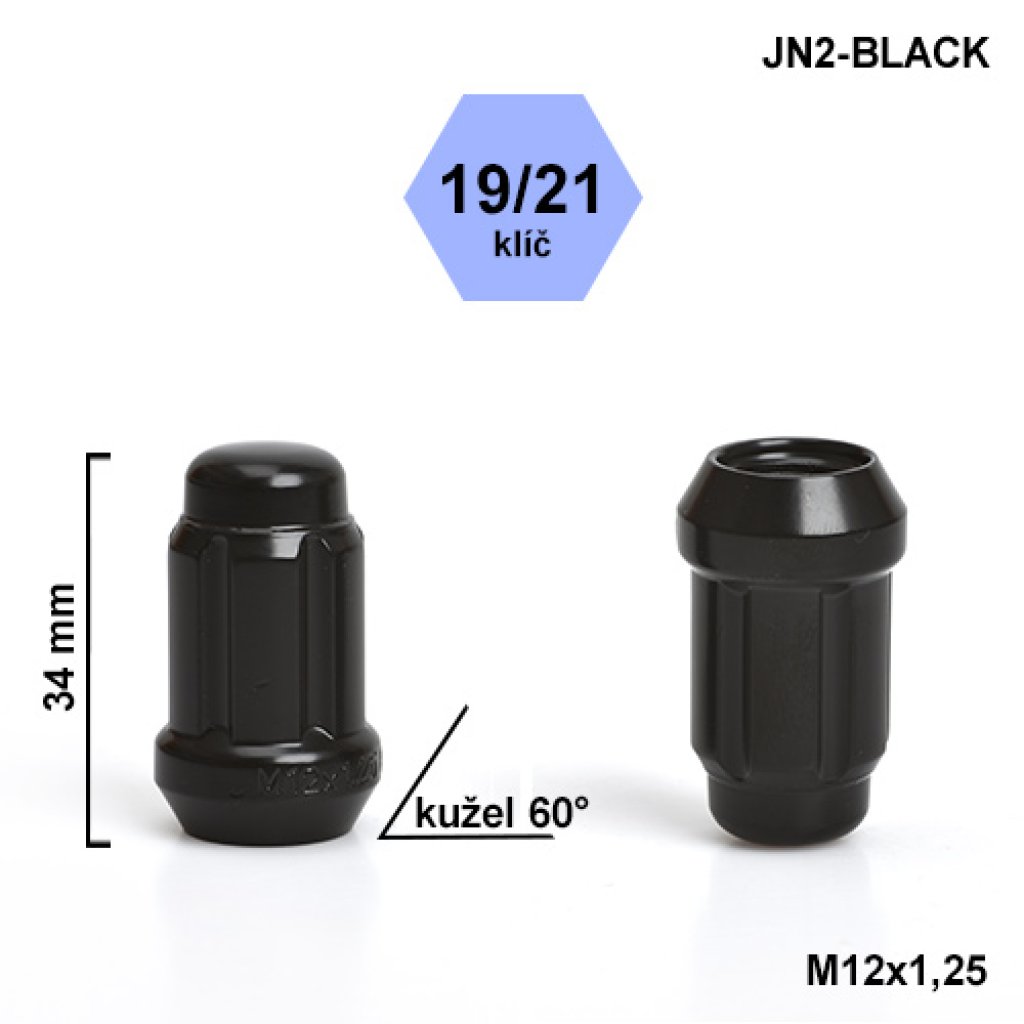 Montážní sada JN2-BLACK kolová matice 20ks M12x1,25 kužel, hlava 6SPLINE klíč 19/21