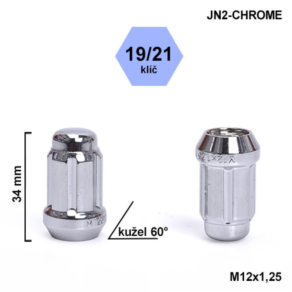 Montážní sada JN2-CHROME kolová matice 20ks M12x1,25 kužel,hlava 6SPLINE klíč 19/21