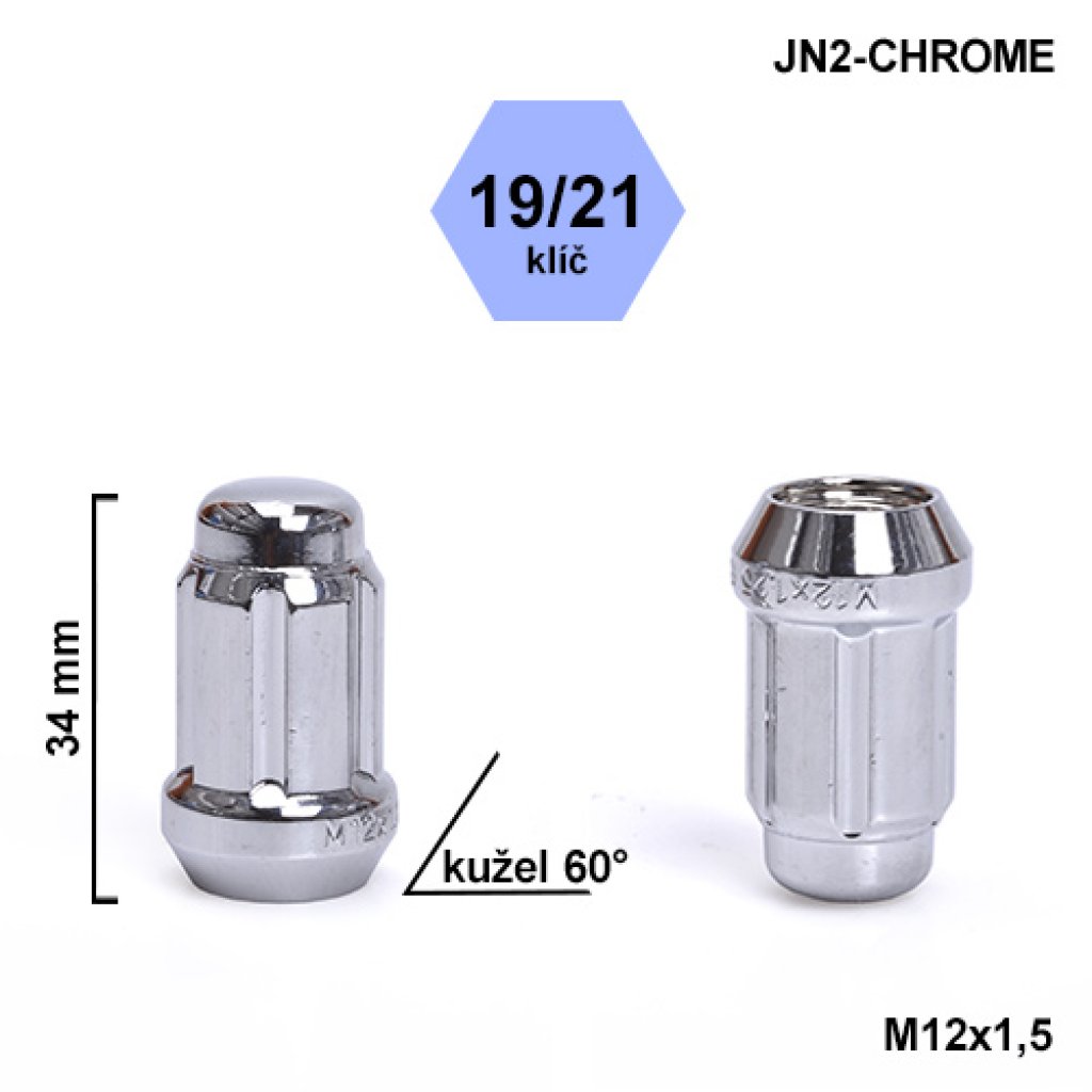 Montážní sada JN2-CHROME kolová matice 20ks M12x1,5 kužel,hlava 6SPLINE klíč 19/21