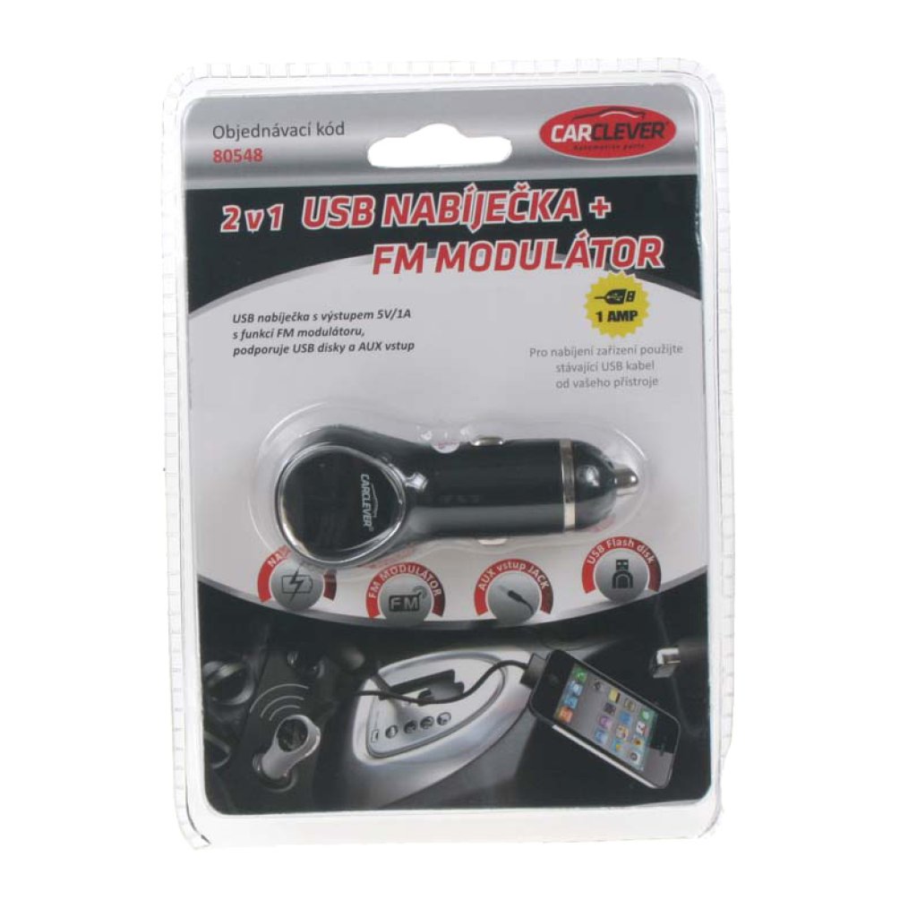 MP3/FM modulátor bezdrátový s USB/AUX vstup do CL, USB nabíječka