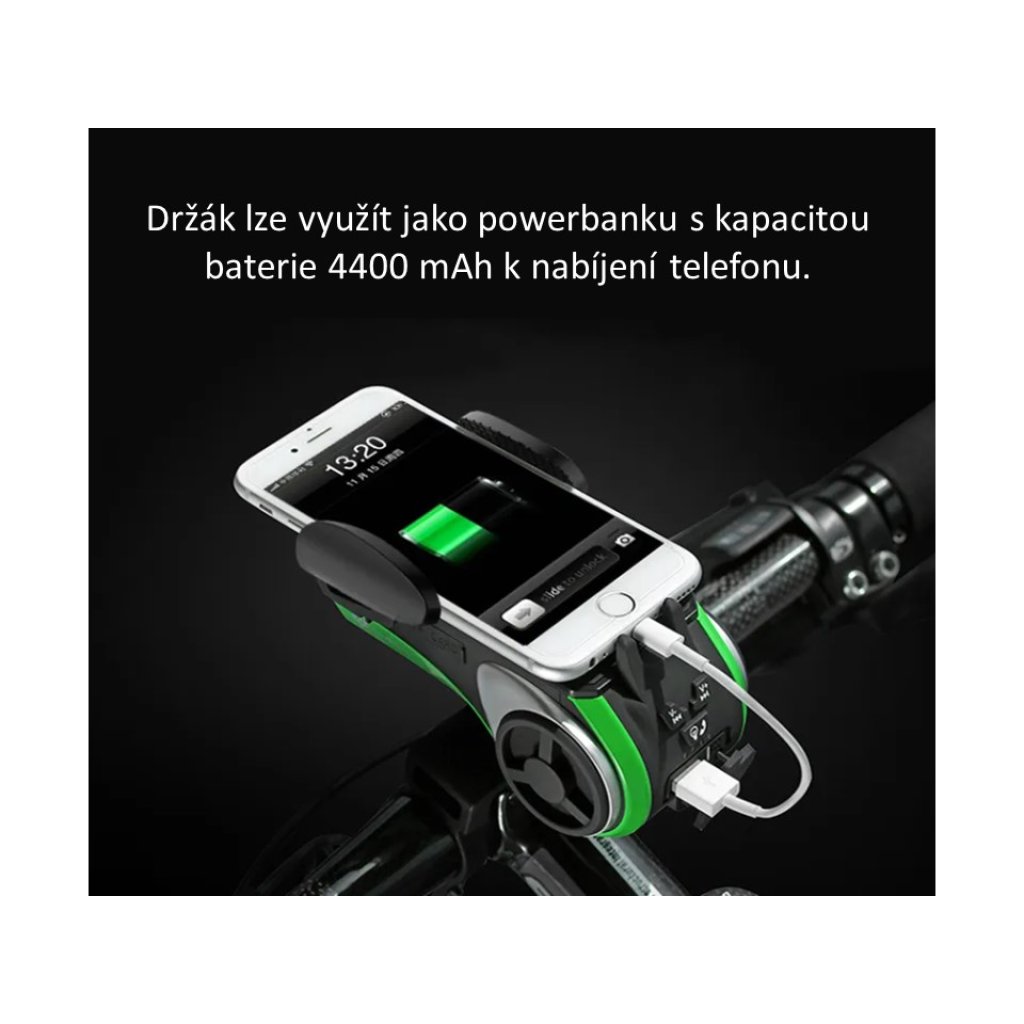 Multifunkční držák telefonu na kolo se zvukovým systémem, BT, USB, SD, AUX