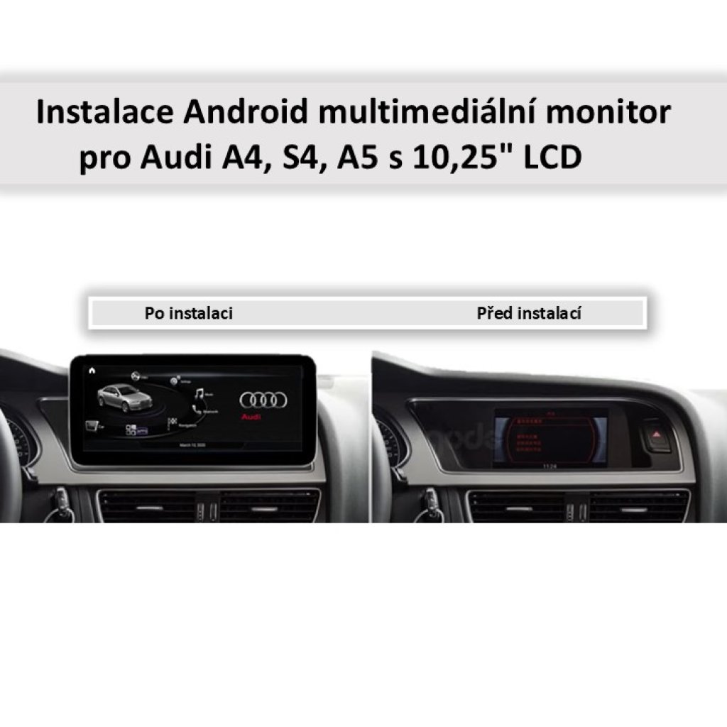 Multimediální monitor pro Audi A4, S4, A5 s 10,25" LCD, Android, WI-FI, GPS, Carplay, Bluetooth, USB