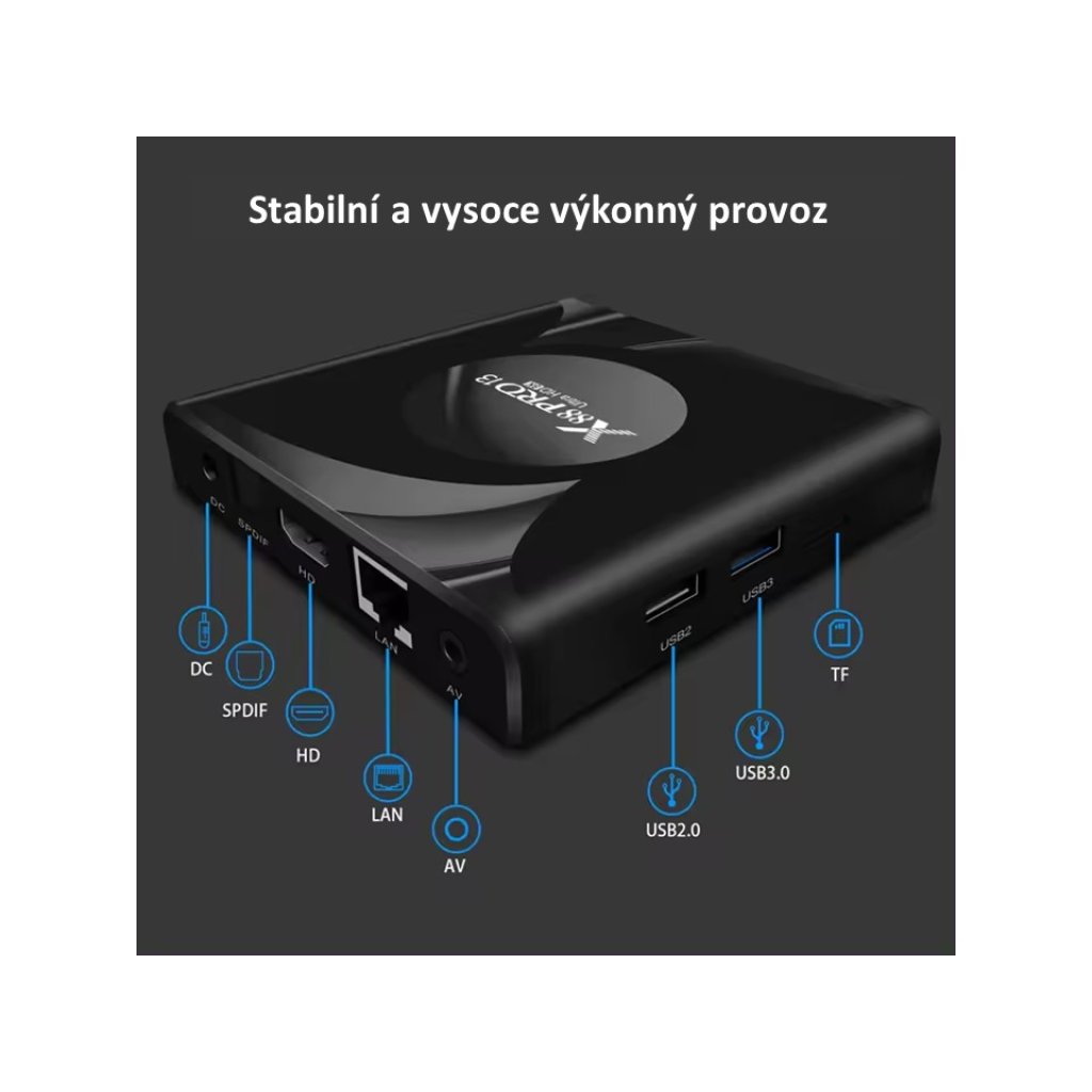 Multimediální přehrávač s OS Android, HDMI / AV výstup, 2x USB + micro SD