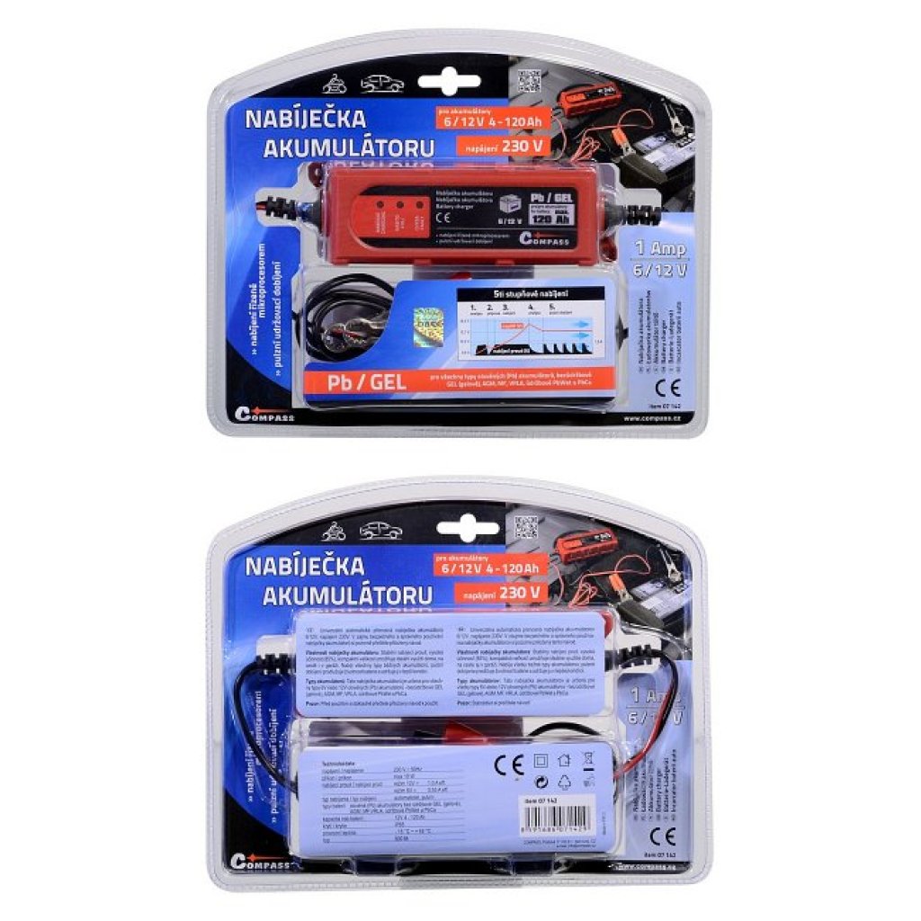 Nabíječka autobaterií mikroprocesor 1Amp 6/12V pB/GEL max. 120Ah, 07142