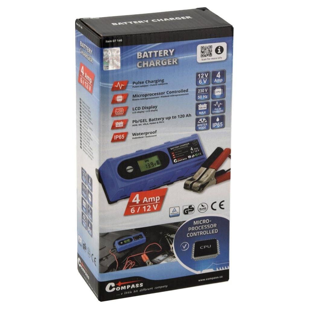 Nabíječka mikroprocesor 4Amp 6/12V Pb/GEL LCD display, 07146