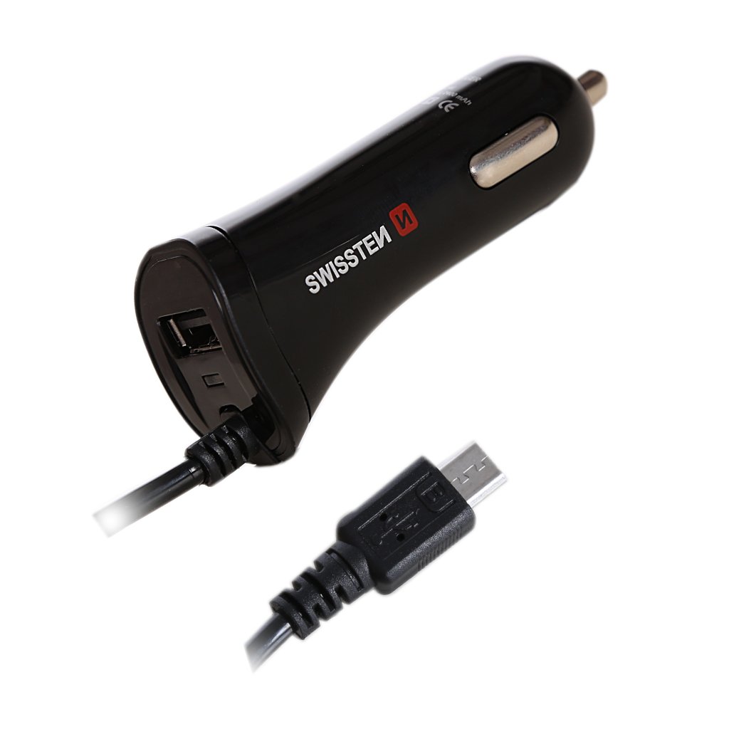 Nabíječka mobilu microUSB SWISSTEN s 1x USB výstupem 2,4 A, 12/24V, 44057