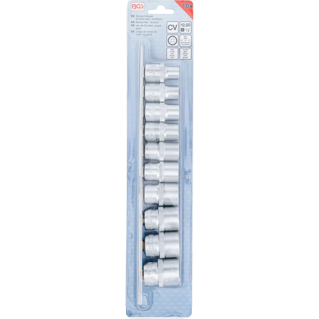 Nástrčné hlavice dvanáctihranné 1/2", 10 kusů, BGS - B9114
