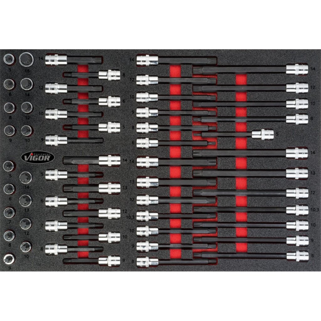 Nástrčné hlavice v pěnové výplni, XZN, RIBE, 1/2", 58 ks, VIGOR - V4729