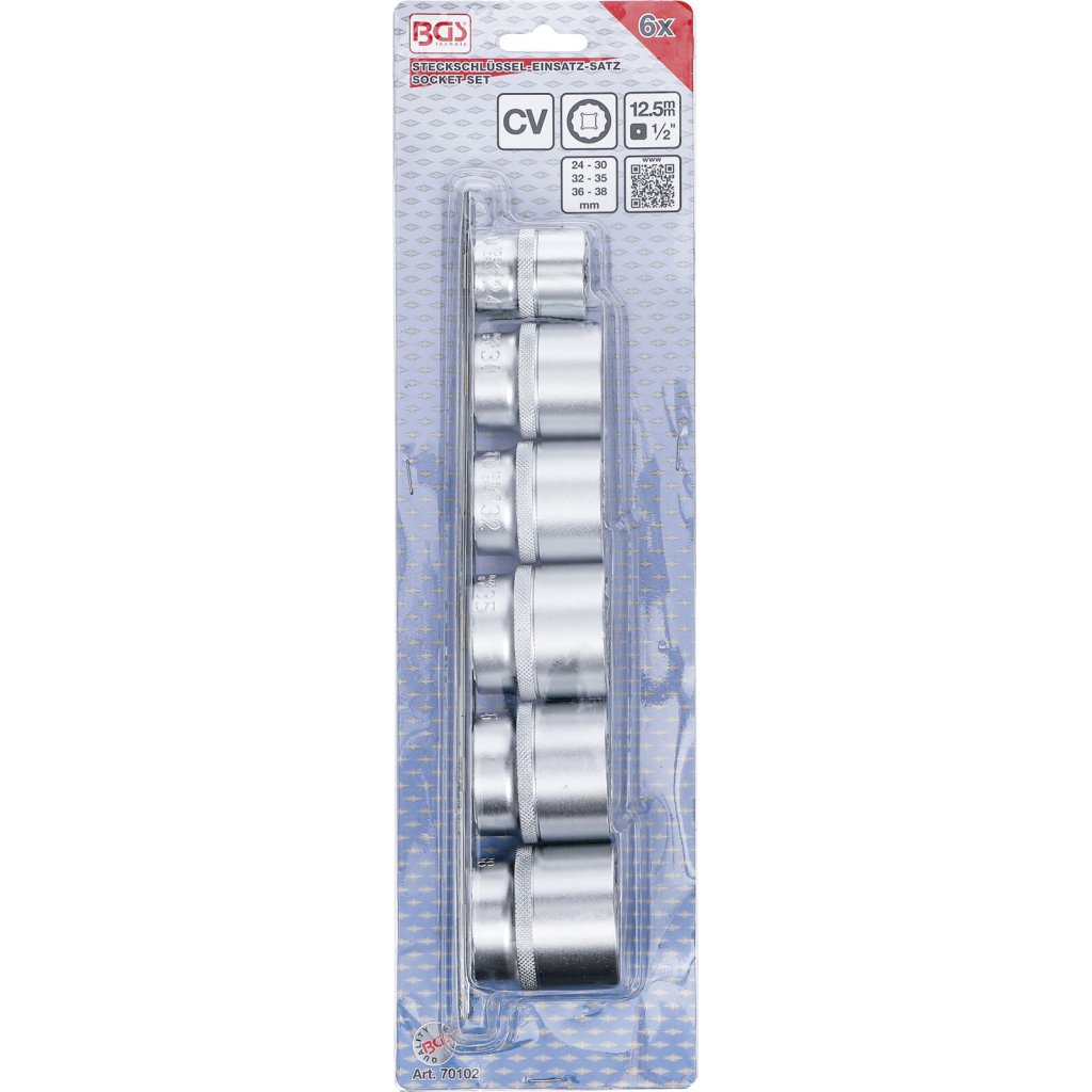 Nástrčné klíče, dvanáctihranné, 1/2 ", 6 ks, 24 - 38 mm - B70102