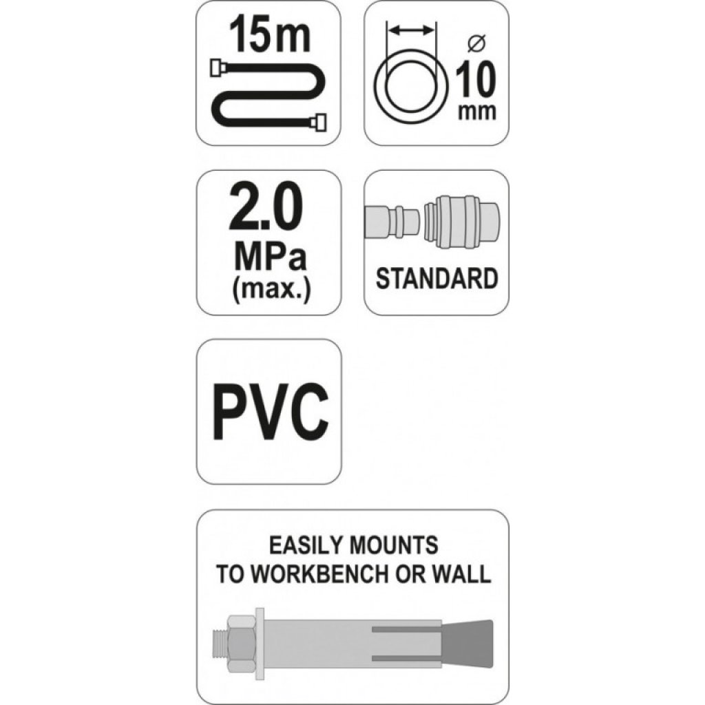 Navíjecí buben s hadicí na stlačený vzduch PVC 15m, průměr 10mm - YT-24240