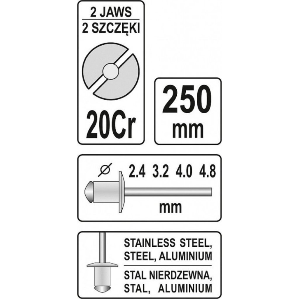 Nýtovací kleště ruční 250 mm - YT-36007