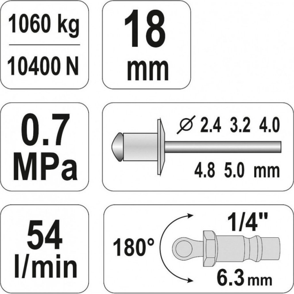 Nýtovačka pneumatická (2,4- 5mm) - YT-36171