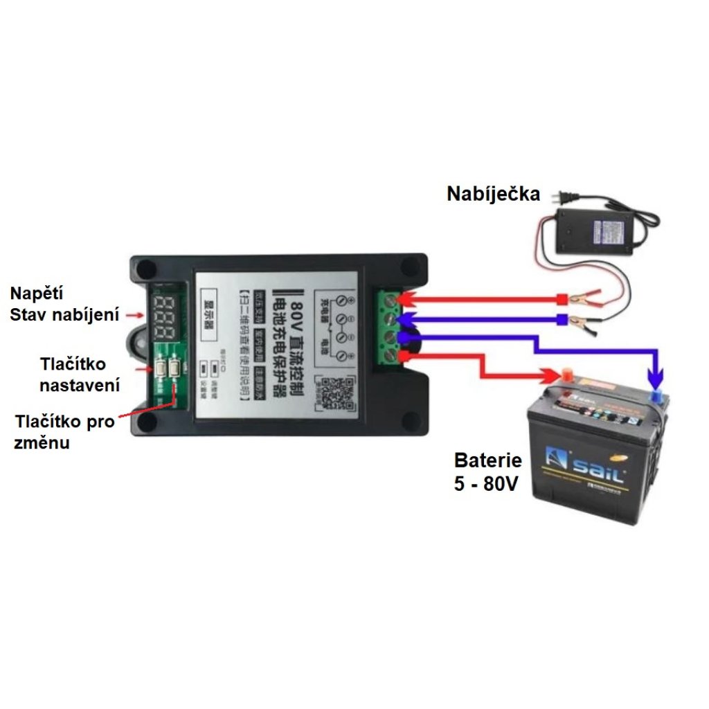 Ochranný napěťový modul pro nabíjení baterie 5-80V/30A
