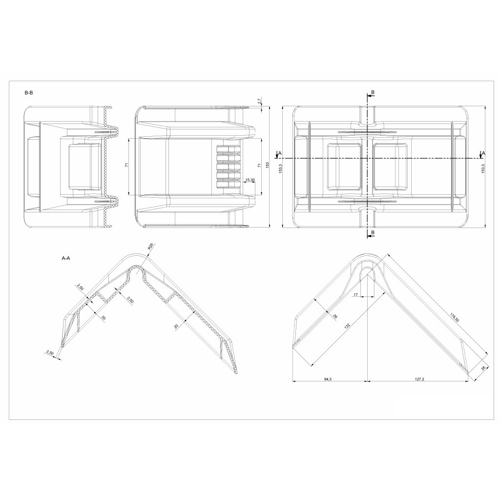 Ochranný roh 210 x 160 mm černý, KPDL