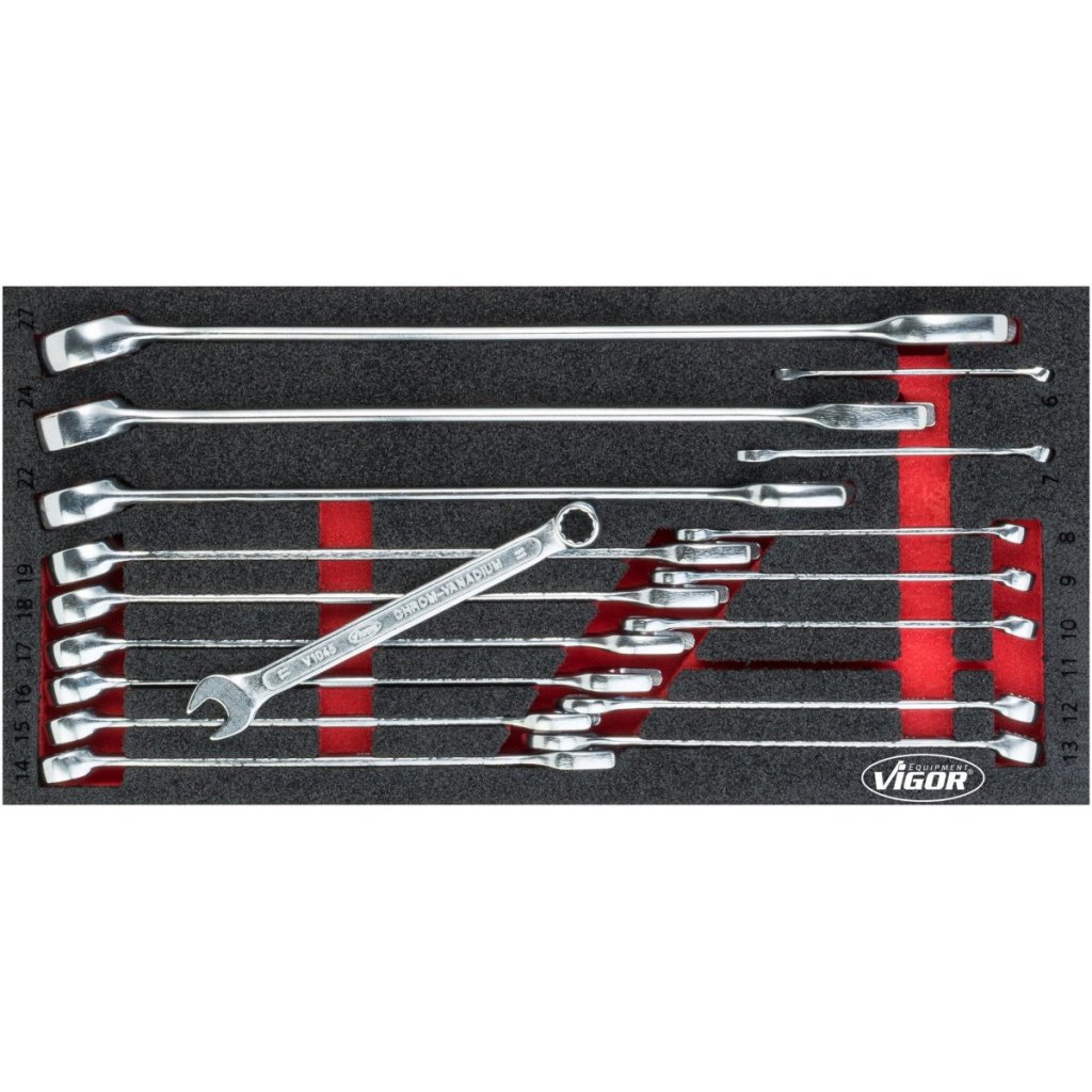 Očkoploché klíče v pěnové výplni, 6-22 mm, 18 ks, VIGOR - V6723