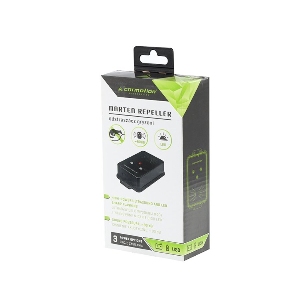 Odpuzovač kun a hlodavců 12V včetně zábleskové diody a USB konektoru, 58107