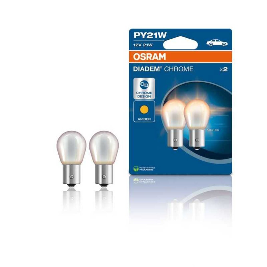 OSRAM 12V PY21W (BAU15S) 12V diadem chrome (2ks) oranžová Duo-blister