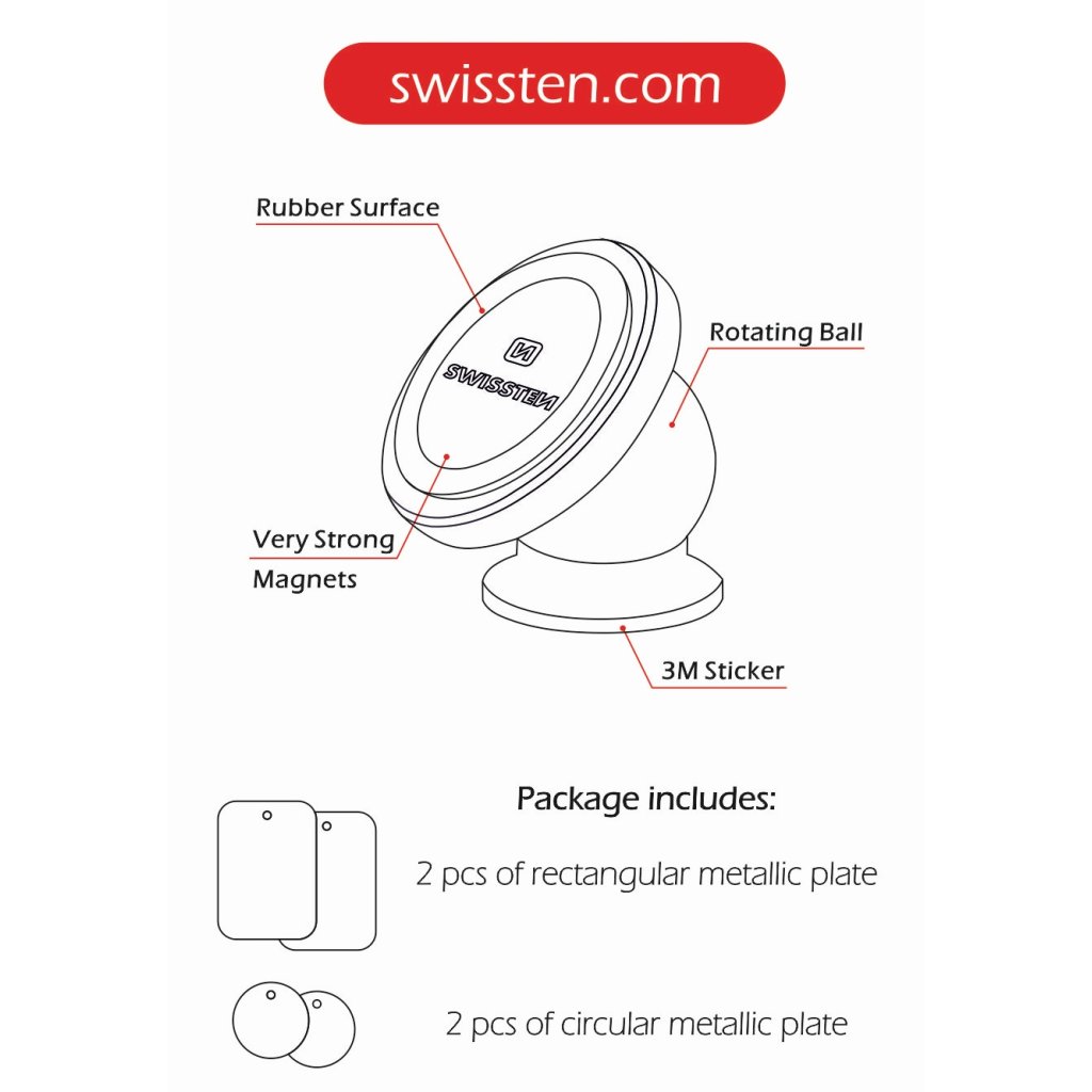 Otočný magnetický držák mobilu SWISSTEN S-GRIP M2, 45108