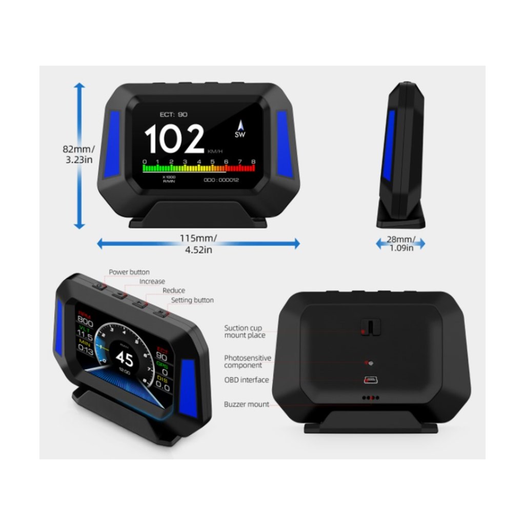 Palubní DISPLEJ 3,2" LCD, GPS měřič rychlosti s vestavěným víceosým gyroskopem