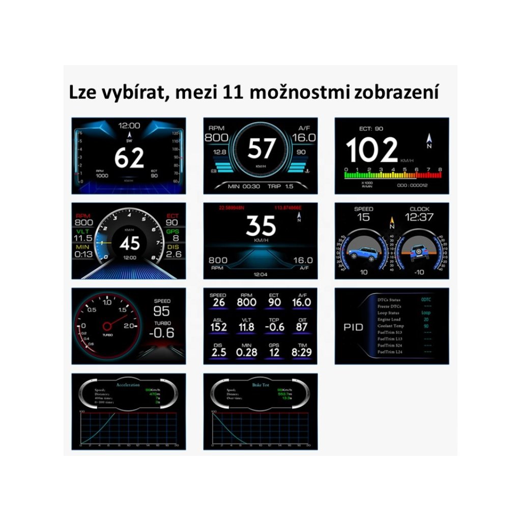 Palubní DISPLEJ 3,2" LCD, GPS měřič rychlosti s vestavěným víceosým gyroskopem
