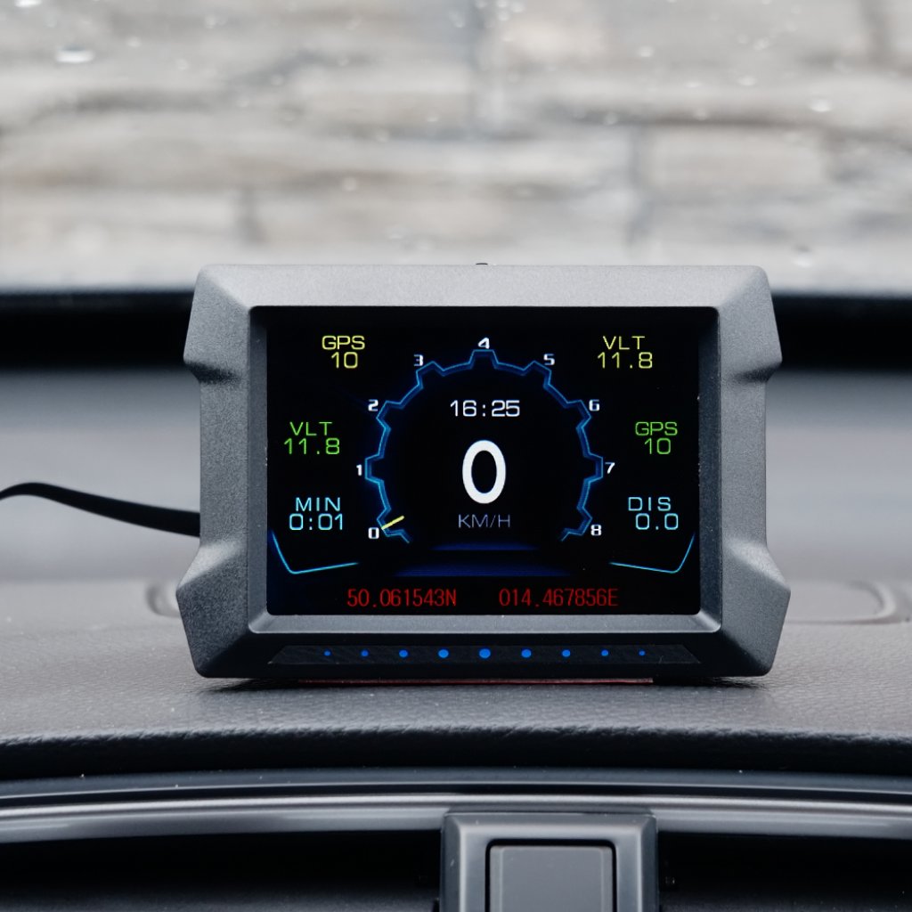 Palubní DISPLEJ 3,5" LCD, GPS měřič rychlosti s vestavěným víceosým gyroskopem a přísavkou