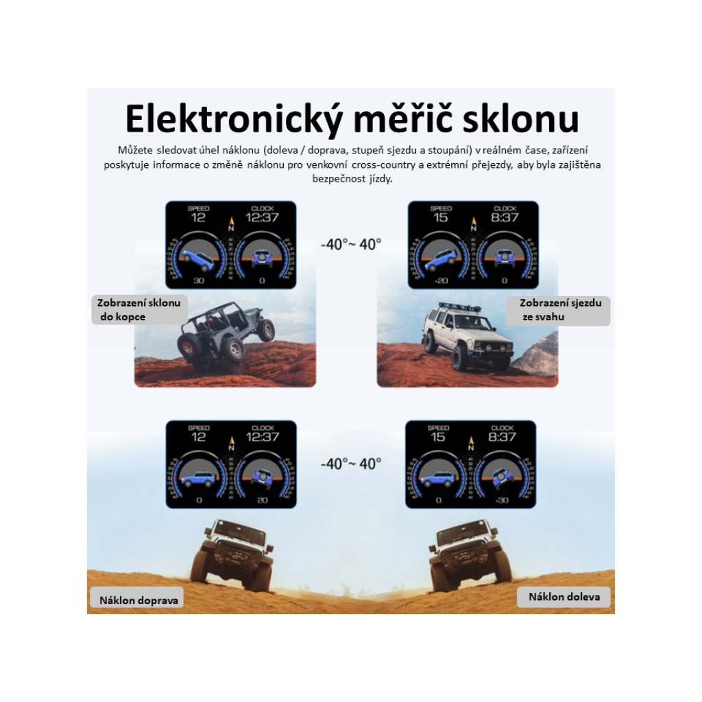 Palubní DISPLEJ 3,5" LCD, GPS měřič rychlosti s vestavěným víceosým gyroskopem a přísavkou